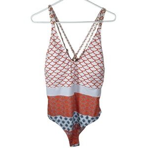 Cupshe Geo Print One Piece Women’s Swimsuit Orange and White